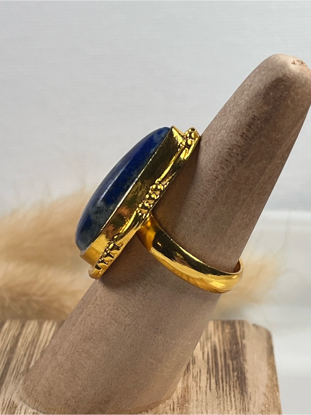 Goldtone Statement Lapis Lazuli Gemstone Ring Size 6.75 - Picture 3 of 9